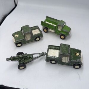 Tootsietoy Deuce & Jeep Truck X2 Army Green cannon Tootsie Toy USA Lot Of 4